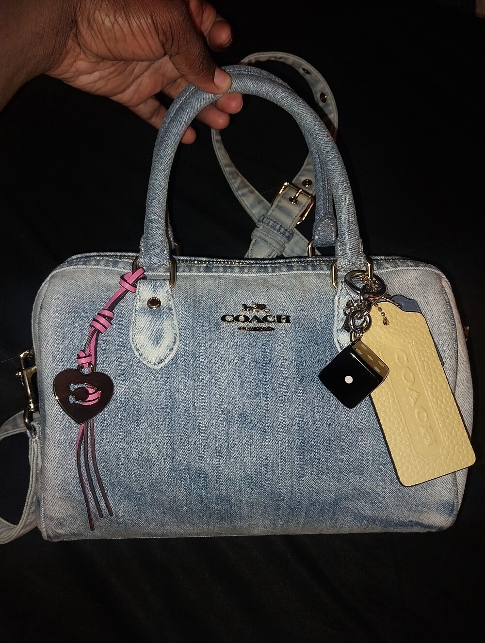 Coach Medium loved Denim Rowan Satchel Handbag in Wash Blue Denim - Picture 2 of 16